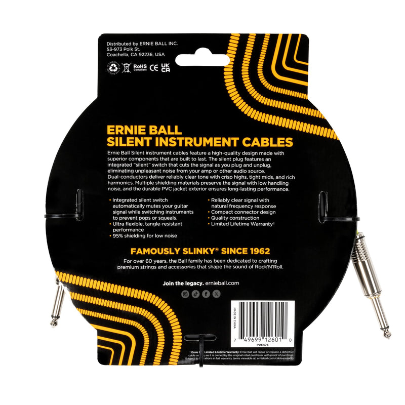 Ernie Ball Classic Silent Instrument Cable, Straight/Straight 20ft - Black 20 ft