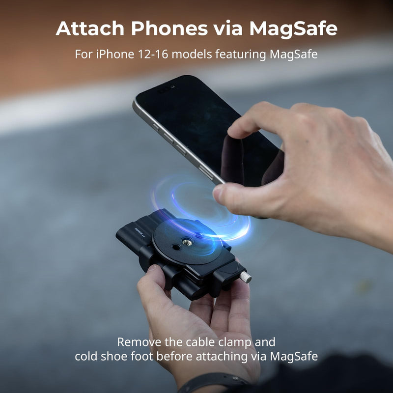 [AUSTRALIA] - SMALLRIG Universal SSD Holder for MagSafe, SSD Mount Bracket for Samsung T5 T7 SSD, for SanDisk SSD,for iPhone 17/16/15/14, for Camera Cage, with Cold Shoe & Cable Clamp, 40-60mm Wide Clamping - 5196 Clamp+Cable Clamp 