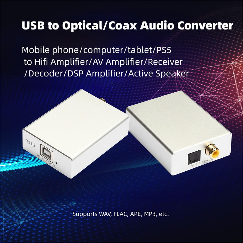 [AUSTRALIA] - USB to Optical SPDIF Coax Audio Adapter, WAV FLAC APE MP3 Decoding USB to Toslink Coaxial Digital Converter for Computer Laptop PC Mac Smartphone, PS5, Game Console, NOT for TV USB to Optical/Coax Audio Converter 