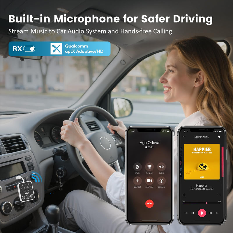 [AUSTRALIA] - 1Mii Bluetooth 5.3 Transmitter Receiver 2-in-1, aptX Adaptive & Low Latency Wireless Audio Adapter for Airplane, Dual Link 2 Devices, 25H Playtime, 3.5mm AUX for TV/Car/Home Stereo/Gym -White 