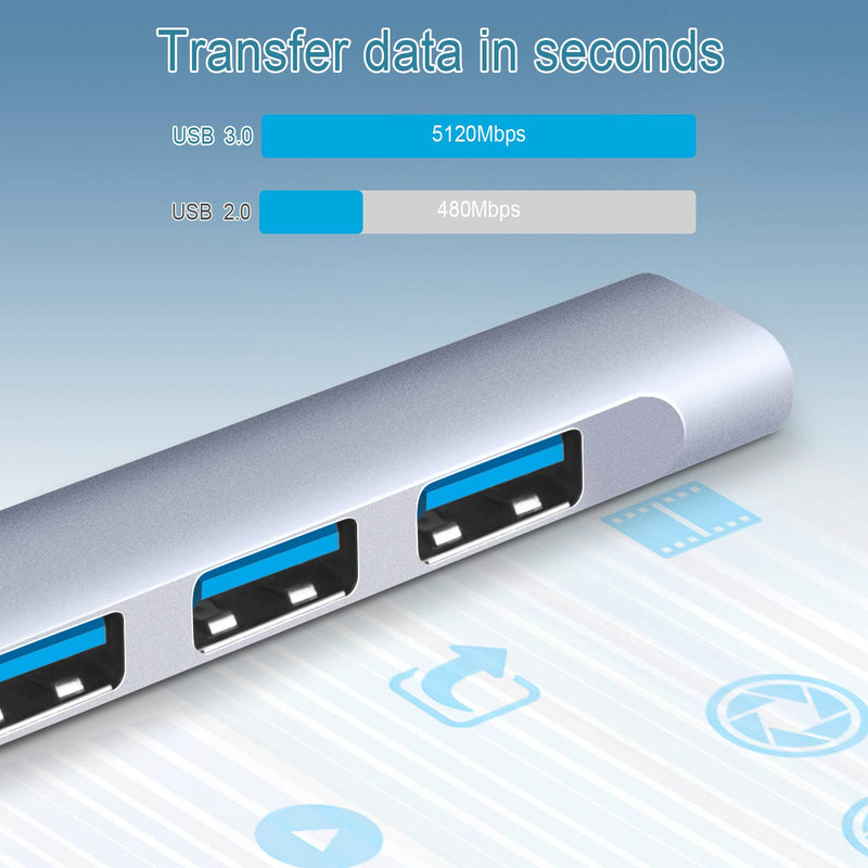 Mini USB Hub Extensions, 4 Port USB 3.0 Hub Expander, 2.0 Hub, USB Adapter Station, Ultra Slim Portable Data Hub Applicable for Laptop, iMac Pro, MacBook Air, Mac, Notebook PC, USB Splitter Aluminum
