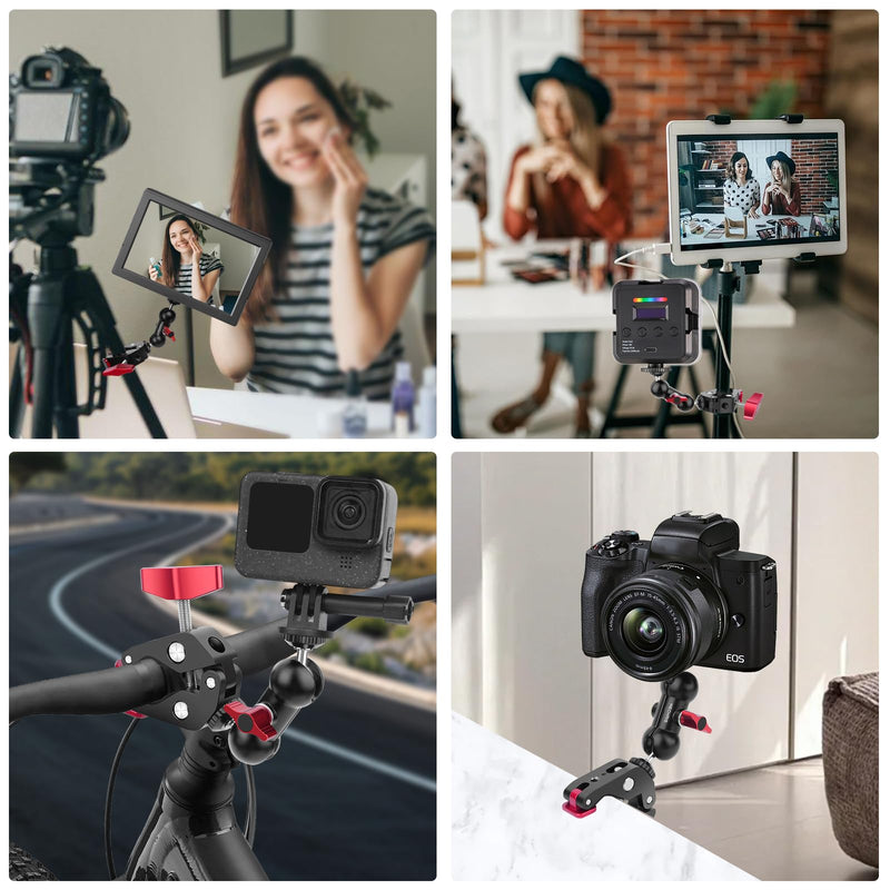 [AUSTRALIA] - Super Clamp with Dual Ballhead Magic Arm, Aluminum Camera Clamp Mount Kit for DSLR Action Camera/Phone/Monitor/Video Light/Microphone, Camera Mount for Tripod/Desk/Tube (SY006) 