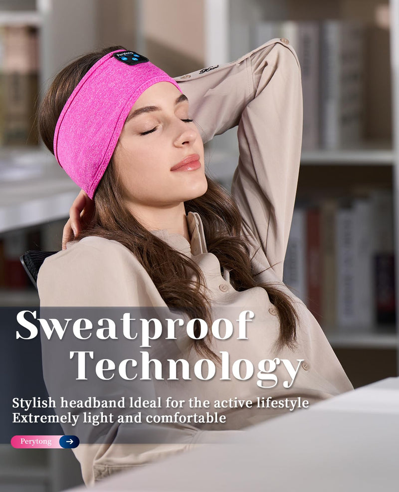 Sleep Headphones Bluetooth Headband Sleeping Headphones Headband Wireless Sleep Headband with Comfortable Earbuds for Side Sleepers, Sleeping Eye Mask for Women Men Workout Running Cool Gifts Rose Pink
