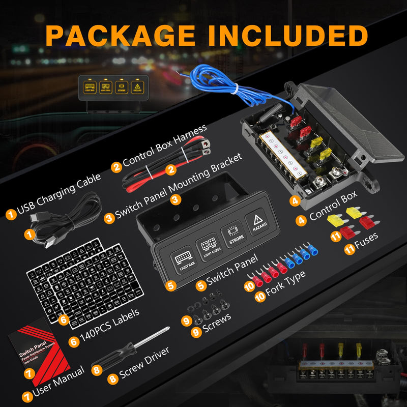 Wireless 4 Gang Switch Panel, Muto-Beam Multifunction Remote Control Switch Panel Auxiliary Universal Circuit Control Box with 4 Modes Strobe Memory Relay System for Truck SXS UTV ATV Car RV Boat wireless 4 gang