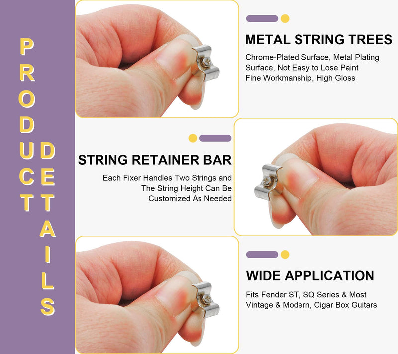 4Pcs Guitar String Trees, Metal Chrome String Retainer Guides with Mounting Screws Compatible with Fender Stratocaster Strat Tele Style Electric Guitar Silver