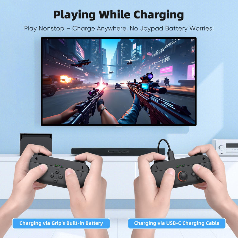 Switch 2 Joypad Charging Grip with Built-in 3700 mWH Battery - 3.5H Fast Charging with LED Display, Enlarged SR/SL Buttons, Charging While Playing (Black & Black) Black & Black
