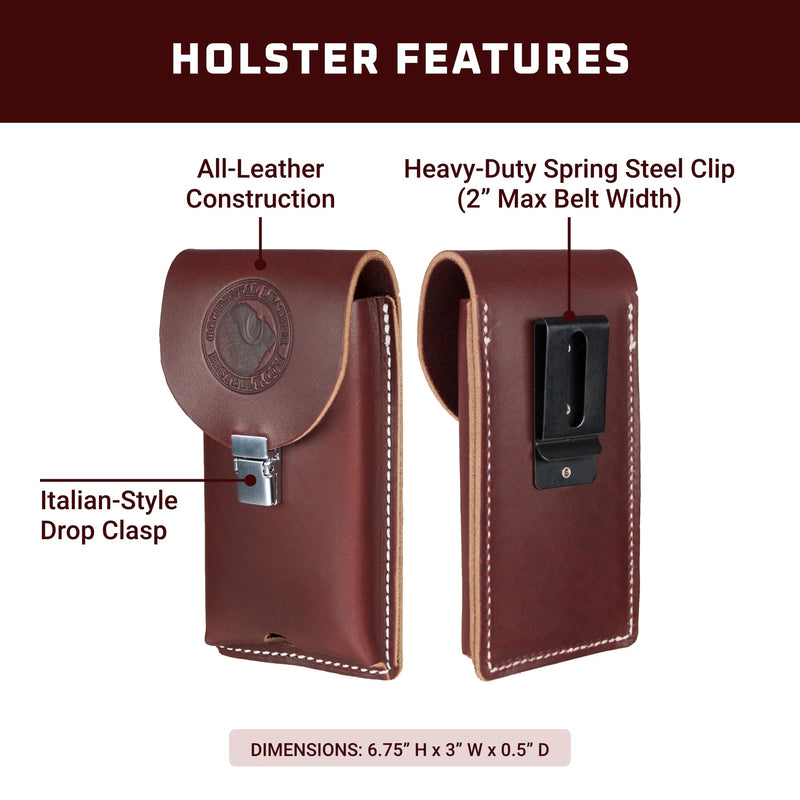 Occidental Leather Clip-On Leather Phone Holster - Large - Latigo Belting Leather - Heavy-Duty Spring Steel Belt Clip - Italian-Styled Drop Clasp - Made in USA
