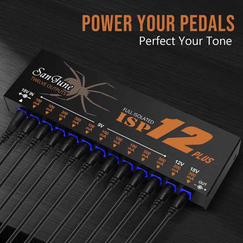 Guitar Isolated Pedal Power Supply 12 DC Outputs Fully Isolated for 9V/12V/18V Effect Pedal ISP12-Plus