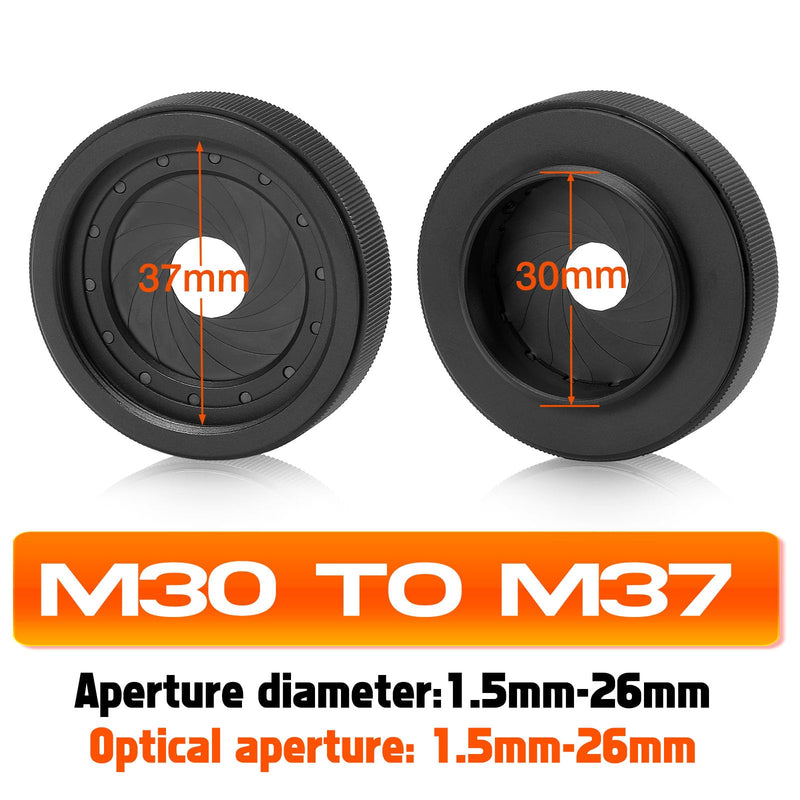 Adjustable Iris Aperture Diaphragm M30 to M37 Iris Aperture Diaphragm Adapter Optical Diaphragm 1.5-26mm Lens Module Adapter Ring Optics PVS-14 PVS 14 Optics (M30/M37*1) M30-M37