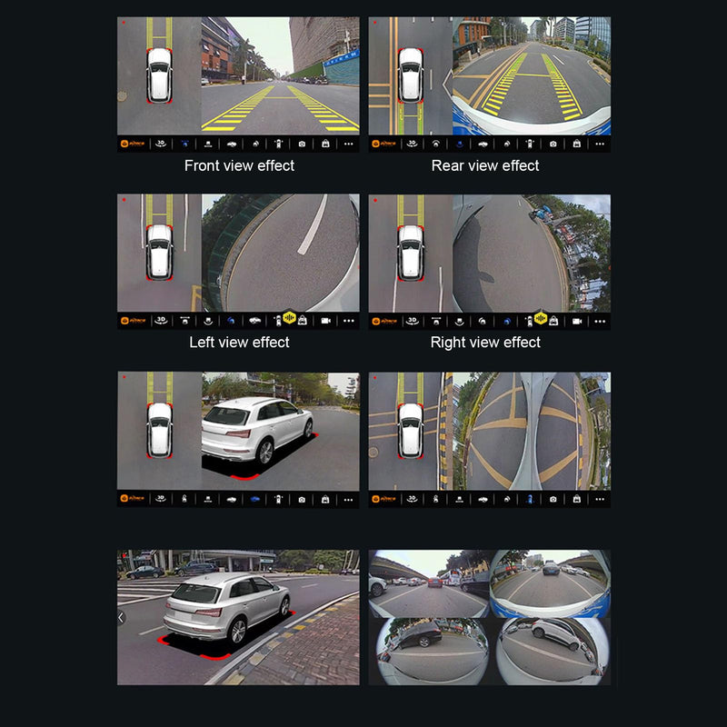 Fockety 360 Degree Bird View Surround System, 720P / 1080P AHD Backup Camera with Night Vision & 4 Way Cameras, IP68 Waterproof Surround View Panoramic Dash Camera for Android Auto Radio