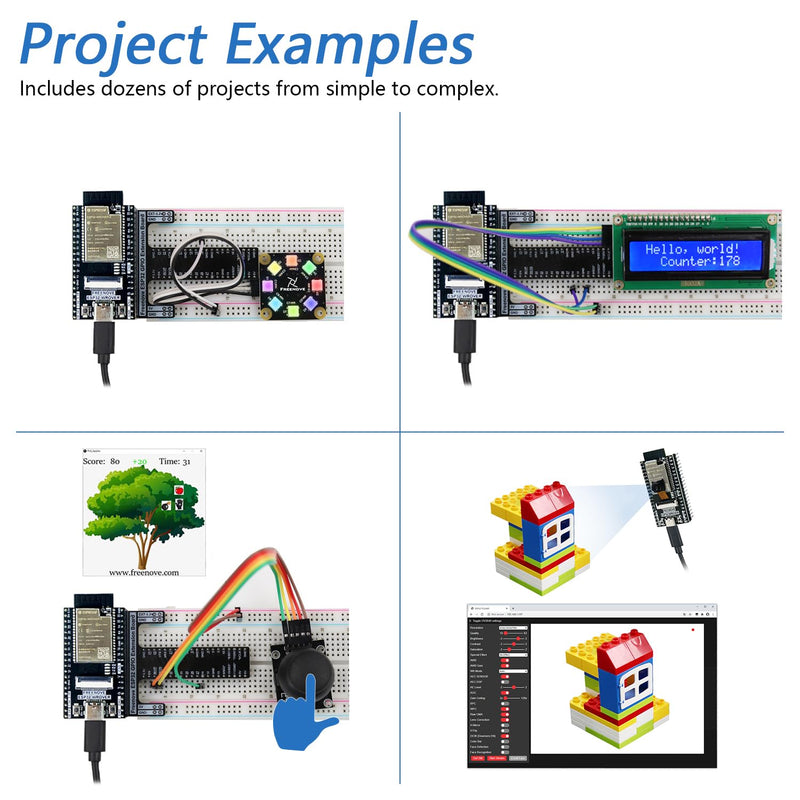 Freenove Ultimate Starter Kit for ESP32 CAM (Included), Dual-core 32-bit 240 MHz Microcontroller, Onboard Camera Wireless, Python C Java, 795-Page Detailed Tutorial, 240 Items, 122 Projects with Memory Card Slot and Card