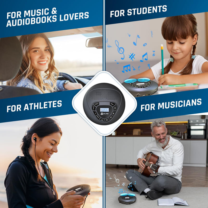 KLIM Speaker + Bluetooth CD Player with Speakers + NEW 2024 + Discman + Rechargeable Battery + Portable CD Player with Headphones + CD Player Portable + SD Card + AUX + Ideal for Car, Home With Bluetooth