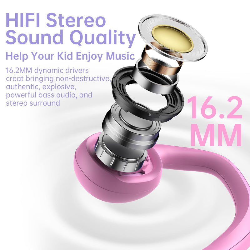 Kids Headphones, Bluetooth 5.2 Air Conduction Open Ear Headphones, 85dB Volume Limiting, Stereo Sound with Mic, IPX5 Waterproof, 20H Playtime, Perfect for School and Outdoor-Pink PinK
