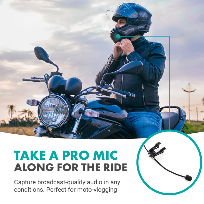 Movo ACM400 Flexible Gooseneck Omnidirectional Microphone for Motovlogging Moto Vlog Action Cam Helmet Mic - Clip on Microphone for Motorcycle Vloggers - Compatible with GoPro Media Mod