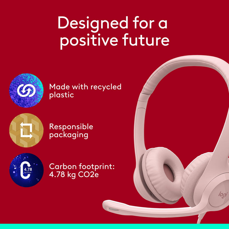 [AUSTRALIA] - Logitech H390 Wired Headset for PC/Laptop, Stereo Headphones with Noise Cancelling Microphone, USB-A, in-Line Controls, Works with Chromebook - Rose 1 Pack 