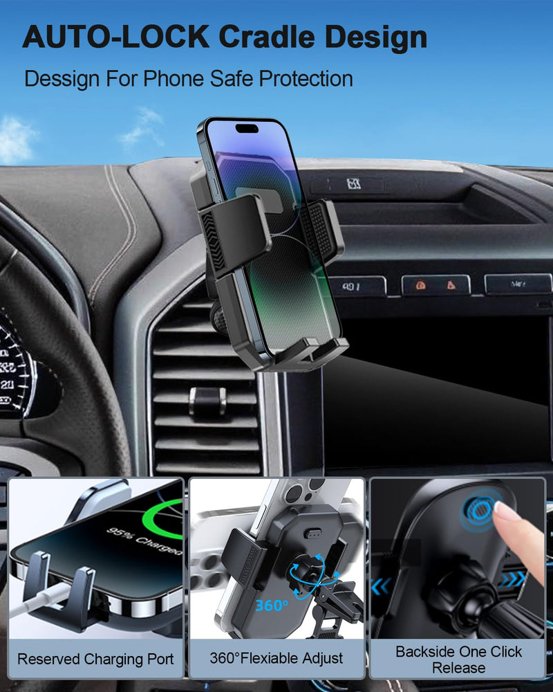 PZK Car Phone Mount for Ford F-150 F150 2015-2020 Accessories Custom Vent | Auto Lock Car Phone Holder Fixed Clip, One Button Release, Hands Free 360° Rotation Cell Phone Cradles Fit All SmartPhone Ford F-150 2015-2020