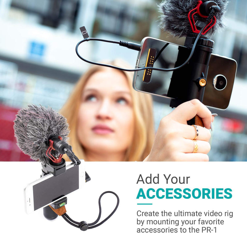 Movo PR-1 Smartphone Grip Handle Rig with Wrist Strap, Tripod Mount and Cold Shoe Mount for Lights and Microphones - for iPhone, Samsung, HTC, LG, Google, Android