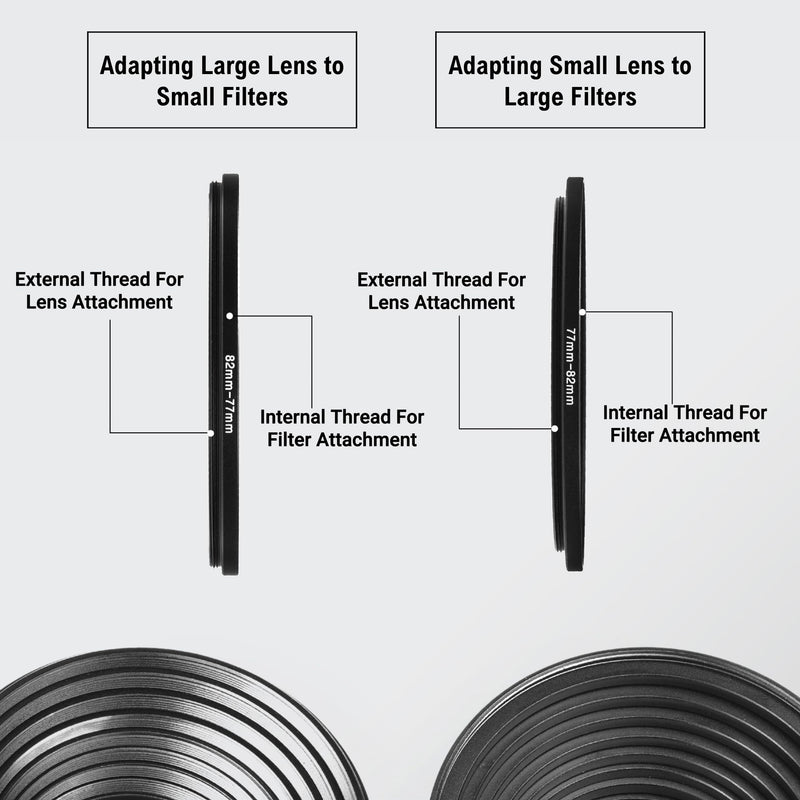 [AUSTRALIA] - 18-Piece Filter Ring Adapter Set - 9X Step-Up Rings and 9X Step-Down Rings for Lens Filters, Lens Hoods, and Lens Converters - Includes 4X Microfiber Cleaning Cloths (7x6 Inches) Step Up + Down Lens Filter Adapter Kit - Set of 18 