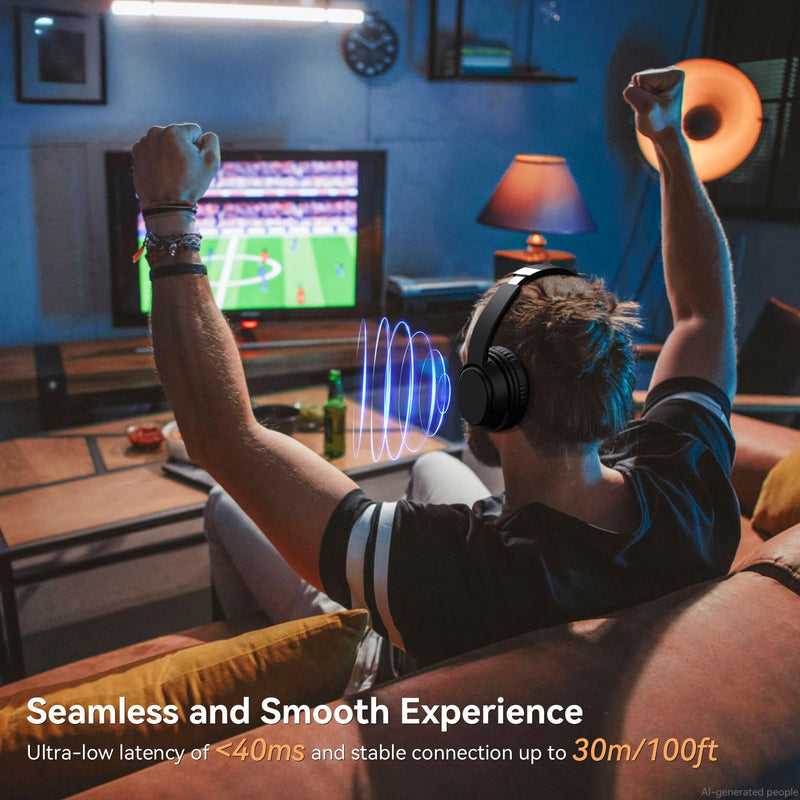 Wireless Headphones for TV, TV Headphones Wireless for Seniors with Easy Setup, Compatible with Most TVs, Charging Base, 65H Playtime, Low Latency Audio, TV Headset, Ideal for Dad, Mom Black