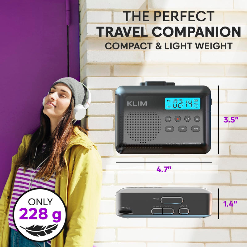 [AUSTRALIA] - KLIM K7 Cassette Tape Player - Cassette to MP3 Converter - Portable - Built-in Microphone & Speaker - Rechargeable Battery - Earphones - 16GB SD Card - Ash 