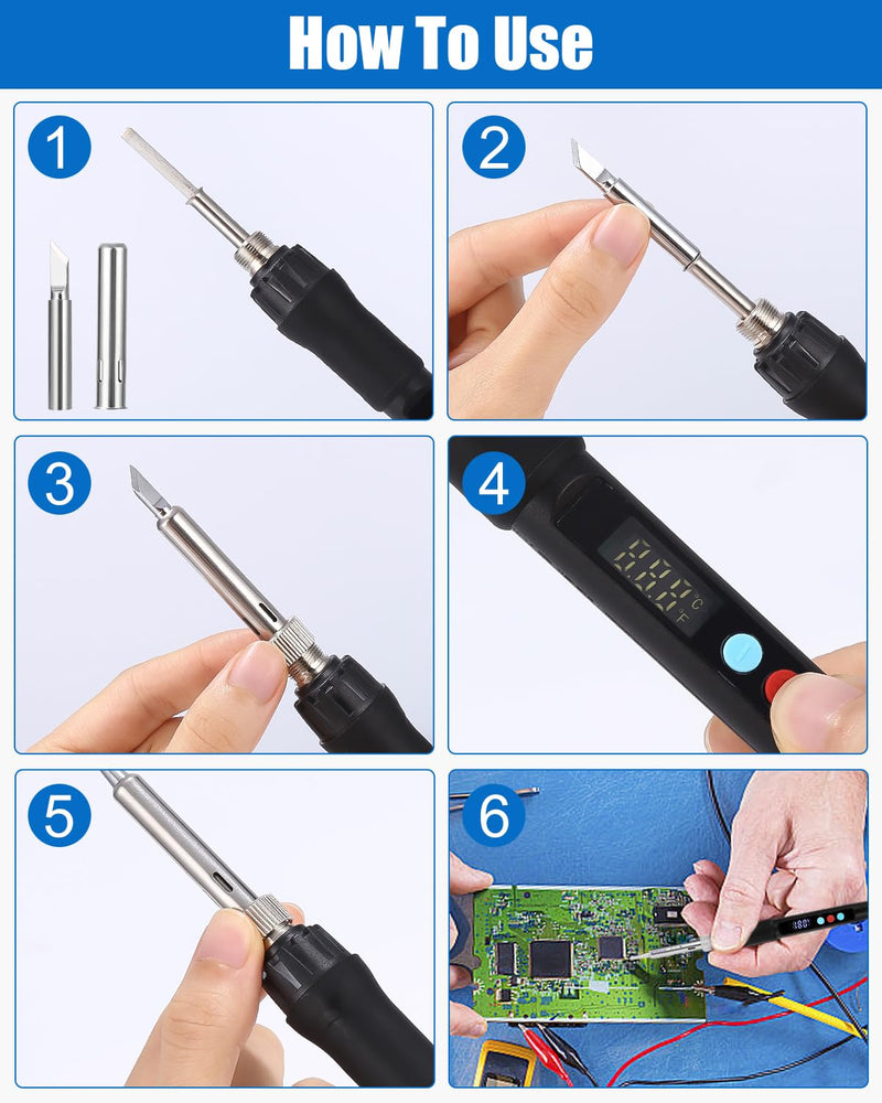 [AUSTRALIA] - Zawaer Soldering Iron Set, 100 W LED Soldering Iron with Adjustable and Locking Temperatures 180 °C - 500 °C, with On/Off, 10 g Soldering Wire, 5 Soldering Tips, Soldering Iron Stand, Soldering Set Black 