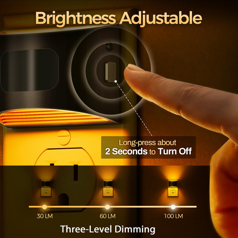 DORESshop LED Night Light[4 Pack], Night Lights Plug into Wall, 3 Mode Plug in Night Light with Motion Sensor, Dusk to Dawn Sensor, Nightlights for Adults, Bedroom, Bathroom, Hallway, Amber Black 4
