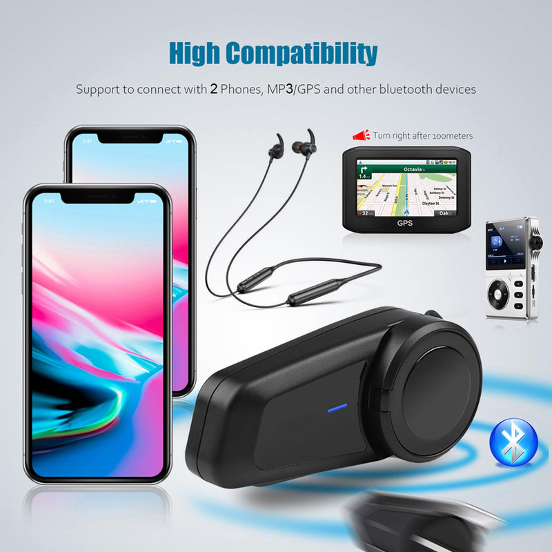 QSPORTPEAK M2 Motorbike Bluetooth Helmet Headset Intercom, Full Duplex Wireless Motorbike Interphone for 6 Riders/Range 1000m/FM Radio/GPS/MP4, Connect with Any Bluetooth Headset (1 Pack) 1 Pack