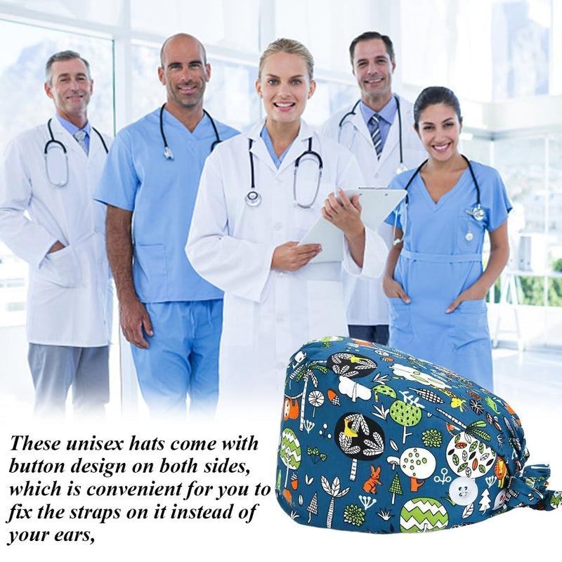 AFCJLTO 1 x Cotton Print Surgical Cap, Adjustable with Button, for Medical Professionals, Universal for Women and Men, Ideal for Personal Care Needs and Protection from Dust