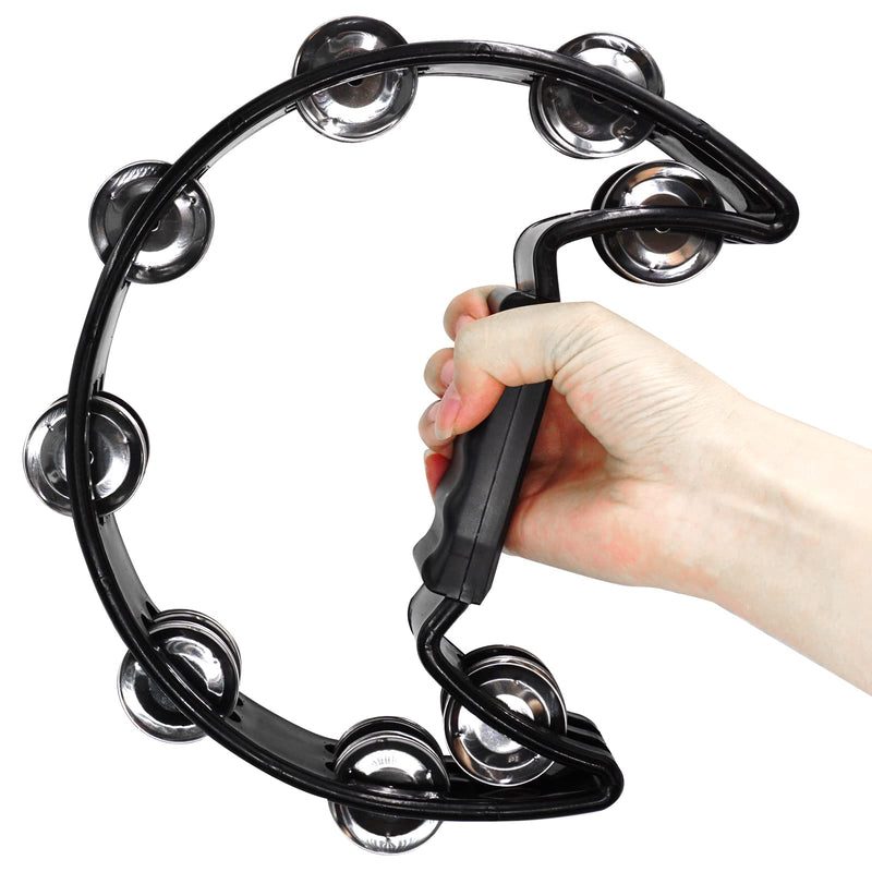 [AUSTRALIA] - Soulmate Tambourine Metal Jingles Hand Held Percussion Half-Moon Tambourine for Adult Musical Instrument Gift Single Row Tambourines for KTV, Party (Black Tamboruine) Black 