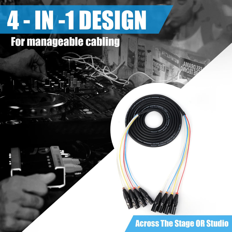 [AUSTRALIA] - Toronce 4 Channel Professional Multi-Media Snake Cable 4 Pairs Male to Female 3 Pin XLR Balanced Audio Extension Cable (10Feet) 4-Channel _10t 
