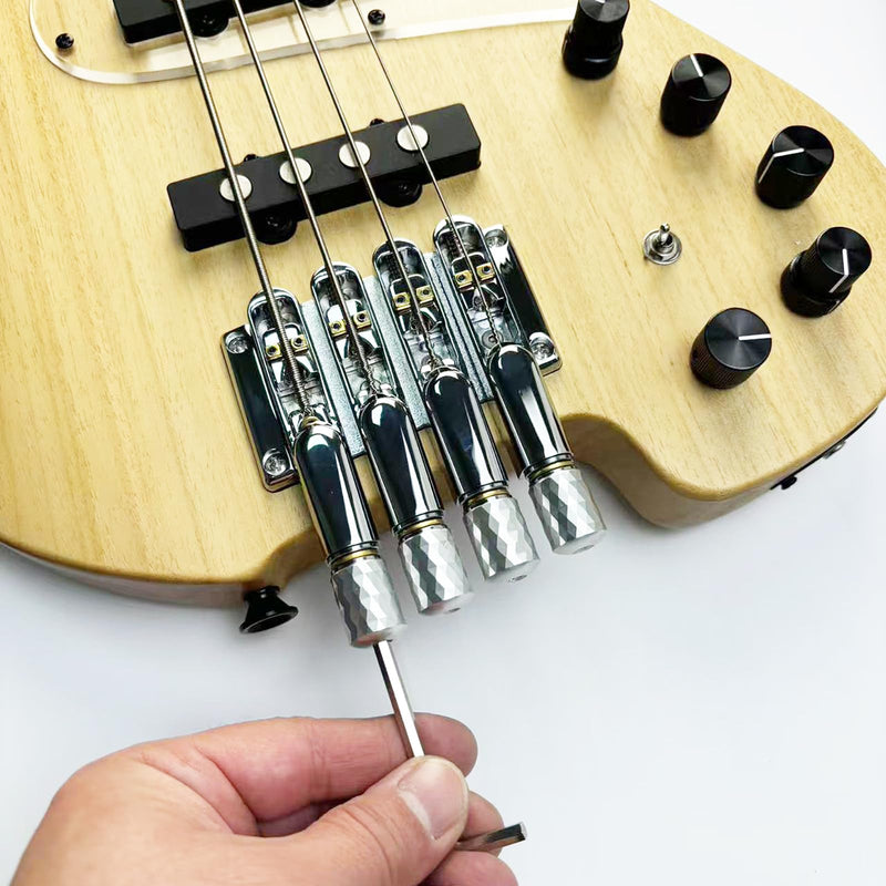 Chrome Headless Electric Bass Bridge 4 String Bass Bridge with Brass Saddles Bass Parts Replacement for 4 String Headless Bass Chrome