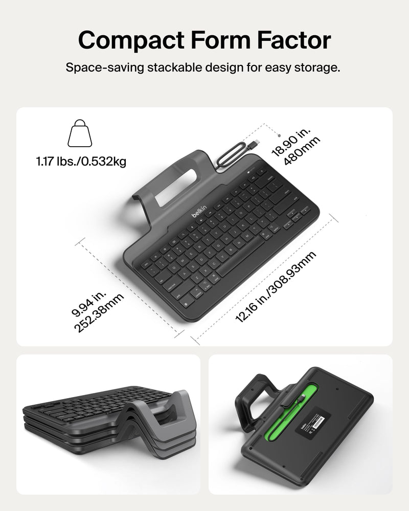 Belkin USB-C Wired Keyboard w/Stand, Plug & Play iPad | iOS keyboard, plug and play, no batteries, full-size keys, tablet accessory, classroom, office