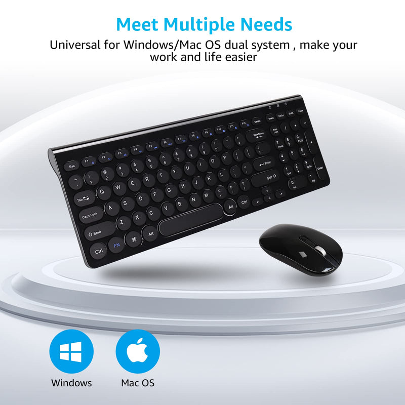 LeadsaiL Wireless Keyboard and Mouse Combo, 2.4G Cordless Mouse and Keyboard Set with Numeric Keypad, Ultra-Slim, Compact, Quiet, for Windows, Mac, Computer, Desktop, PC, Notebook, Laptop Black-Retro Key Cap