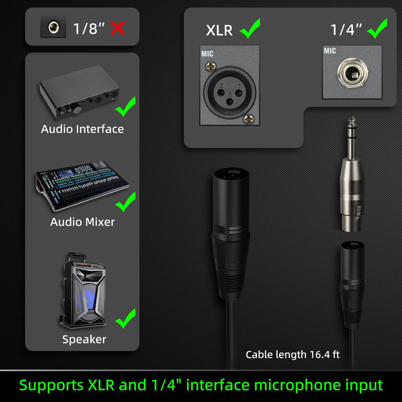 Vocal Dynamic Microphone, Metal Handheld Wired Microphone for Singing, Mic Suitable for Karaoke and Recording, with On/Off Switch and 16.4ft XLR Cable DY23