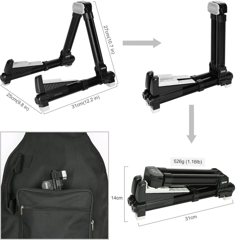 Guitar Stand Floor With Tray & Backrest - Adjustable Instrument Stand for Electric, Acoustic, Bass, Classical Guitars, Ukulele, Mandolin, and Banjo - Superior Material & Design