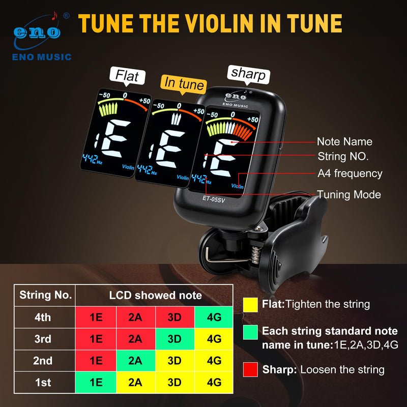 [AUSTRALIA] - ENO MUSIC Professional Violin Viola Tuner, Colorful LCD Display Easy Control Clip on Accurate Violin Tuner ET-05SV 