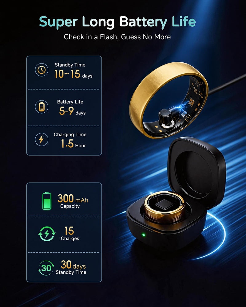 Smart Ring for Women Men, Health & FitnessTracker Ring, Brushed Gold,#7 | Heart Rate, HRV, 5GPS Sport Mode,5-9 Days Battery Life,No Subscription Fee, IP68 Waterproof for iPhone 10.0+ & Android 5.0+ #7
