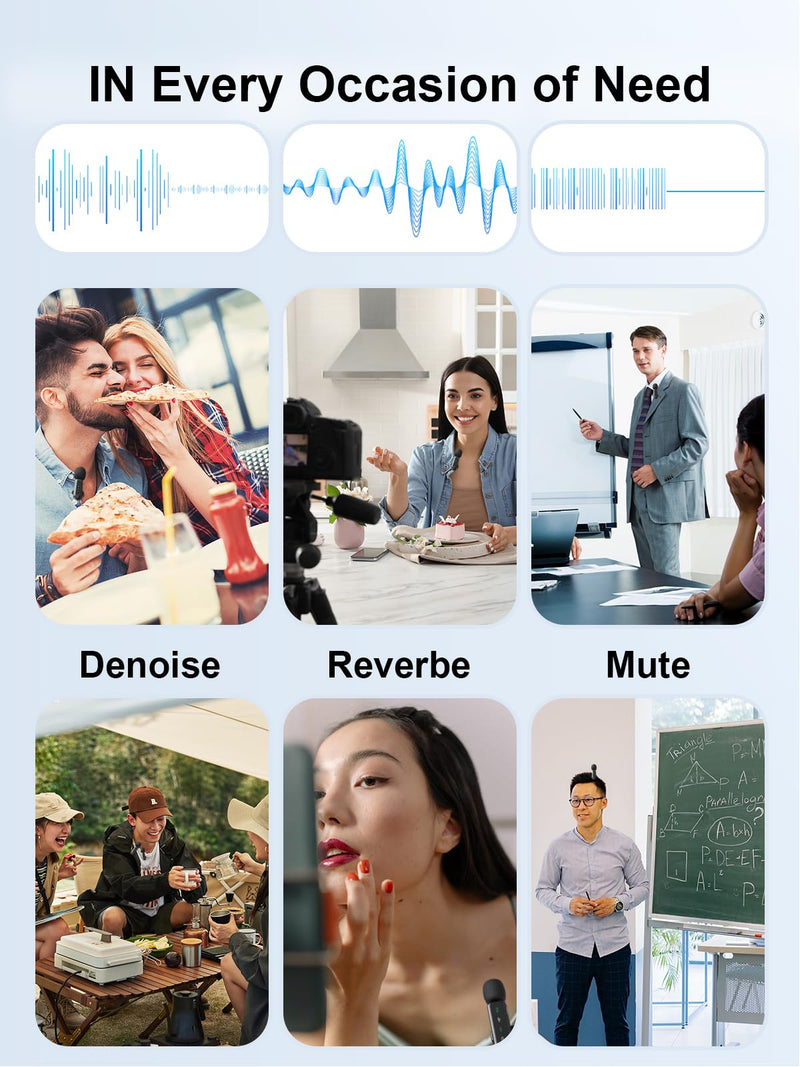 BILIWAL Wireless Lavalier Microphone, Noise Cancelling Lapel Recording Entry-Level 2 Pack Mics, 3IN1 Port for Most Devices 3IN1 RX Mic