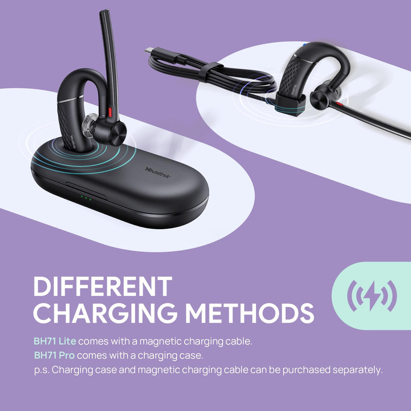 Yealink Single Ear Bluetooth Headsets BH71 Lite Wireless Earpiece Teams PC | Yealink Headset Bluetooth Earpiece with Mic for Work，Teams Zoom Certified Single Ear Headset Connect Cell Phone,Mute Function Black BH71 Lite（Without Dongle&Case）