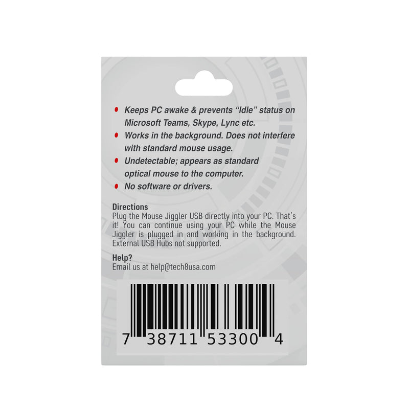 Tech8 USA, Undetectable USB Mouse Jiggler, Works in Background, Keeps Teams, Skype, Lync and PC Active, No Software, Plug-and-Play- US Company- 1 Pack One Pack