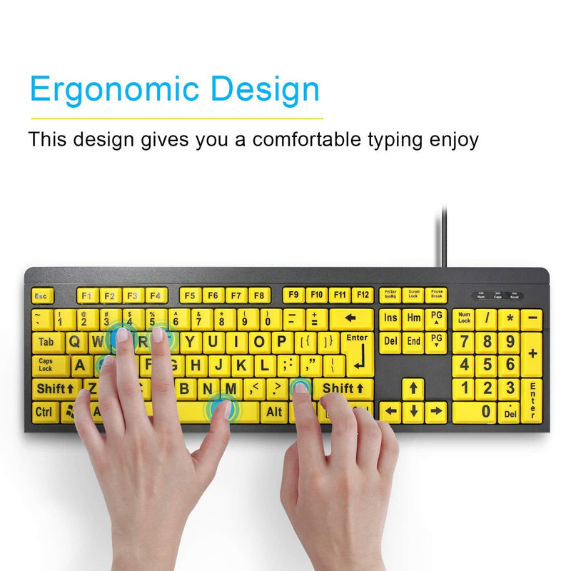BOOGIIO Large Print Computer Keyboard, Wired USB High Contrast Keyboard with Oversized Print Letters for Visually Impaired Low Vision Individuals (Yellow+Black)