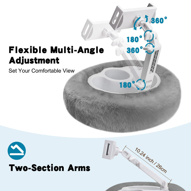 Tablet Pillow Stand, 360° Rotating Kindle Holder for Bed and Sofa Use | Hands-Free iPad Holder with Integrated 3-Compartment Tray, Phone Holder Featuring Washable Plush Cover, Fits 4.7-13" Devices