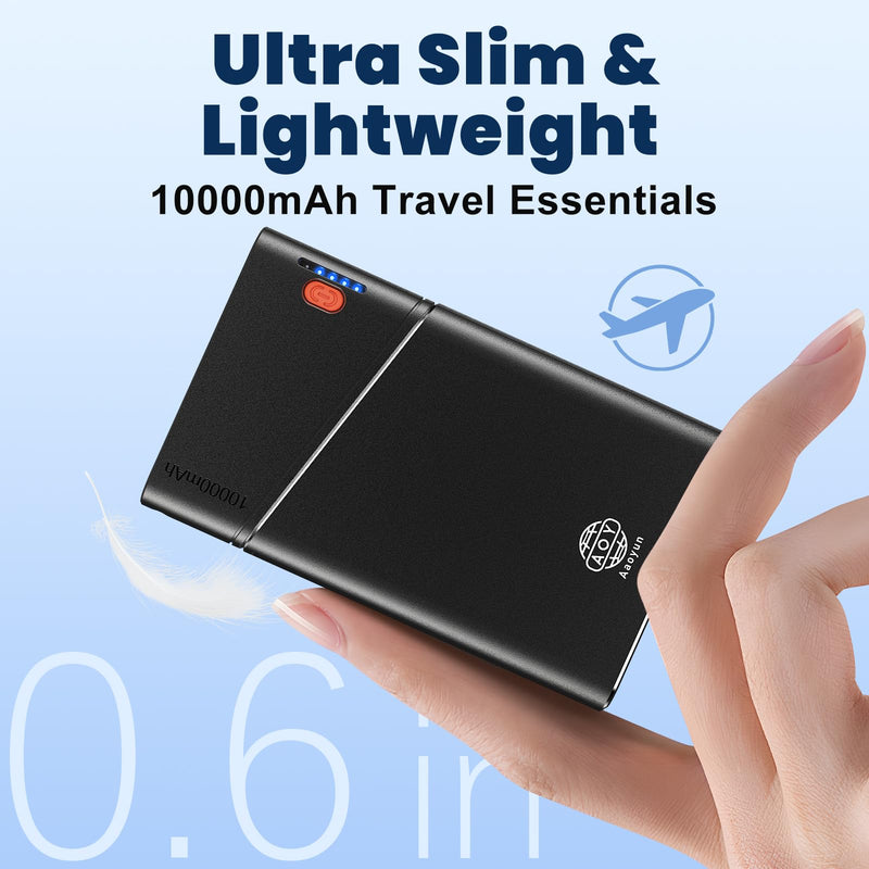 [AUSTRALIA] - Portable Charger, 22.5W PD Fast Charging 10000mAh Power Bank with Detachable USB C Cable for Travel, Slim Hands-Free External Battery Pack for iPhone 16/15/14 iPad Samsung S24 etc, Black 1 Pack 