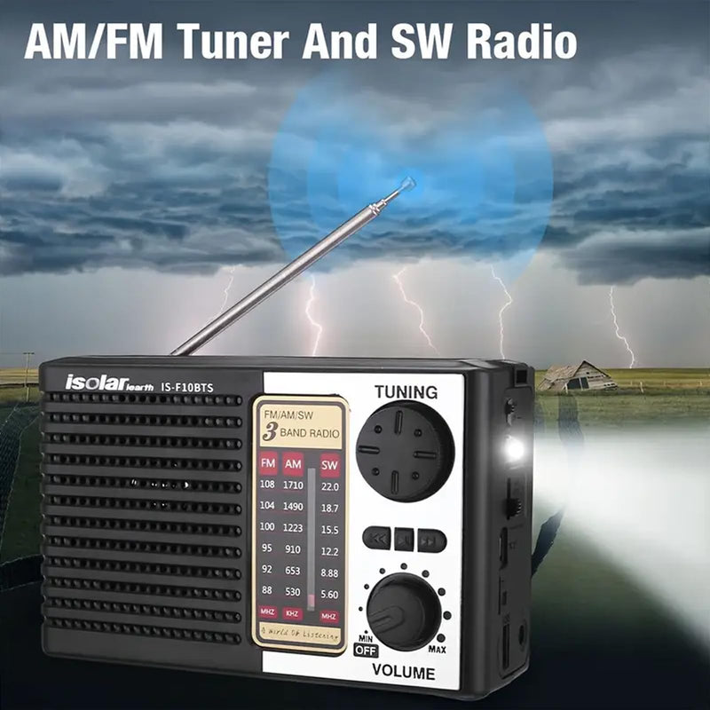 [AUSTRALIA] - Portable Solar Radio, AM/FM/SW Bands, Digital Speaker with Strong Reception, LED Lights, USB Charging, Detachable Battery for Camping and Mountaineering Outdoor Camping Jogging 