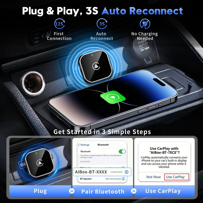 2-in-1 Wireless CarPlay and Android Auto Adapter, 2026 Upgraded Wired to Wireles s Converter, Wireless CarPlay Adapter for Apple iPhone & Android,Plug-and-Play, Stylish and Compact Design