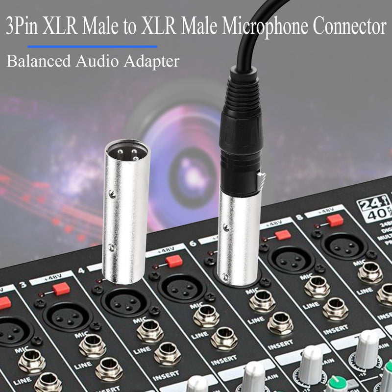 QIANRENON 3Pin XLR Male to XLR Male Microphone Connector Extender XLR Plug to Plug Balanced Audio Adapter XLR Docking Extension Coupler, for Extend XLR Amplifier Mixer Stage Speaker, 2Pcs