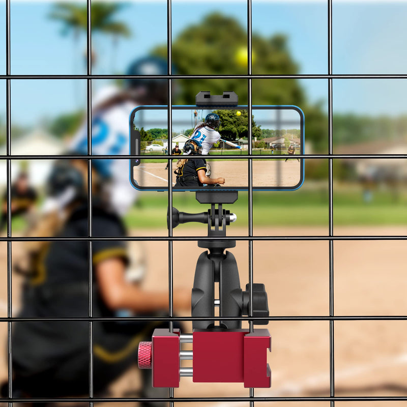 Upgraded Aluminum Fence Mount with Shade - iPhone Fence Mount Compatible with GoPro, Cellphone, Mevo Start, Insta360 for Softball, Tennis, Baseball, Football, Net/Chain Link Games Recording Large