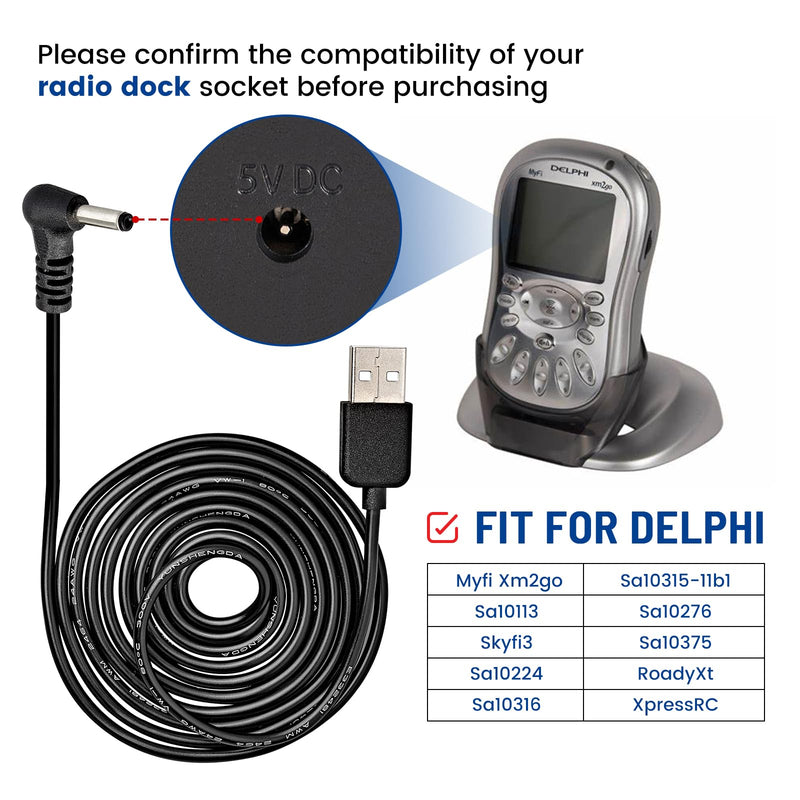 5V USB Power Cord Cable, 5ft Car Charger Connector for Sirius XM Radio Dock for Delphi Myfi Xpress Audiovox XMCK Pioneer Inno Gex XMP3i Airware Samsung Nexus Helix Stratus Sportster Starmate
