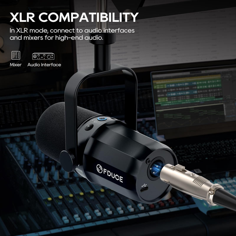 FDUCE SL40 USB/XLR Dynamic Microphone for Podcasting, Gaming, Live Streaming and Recording, Built-in Headphone Output, LED Mute Button, All Metal, Voice Isolation Technology