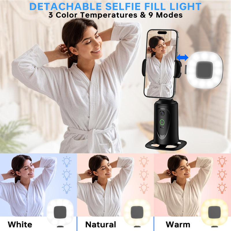 [AUSTRALIA] - Auto Face Tracking Tripod 360° Rotation Phone Stand, No App, Face Body Phone Camera Stand with Remote and Gesture Control, Rechargeable Smart Shooting Stand with Light (Upgrade Edition) 
